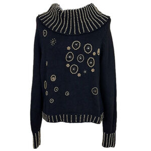 MARNIE WEST Vintage Black Gold Beaded Sweater Size M
